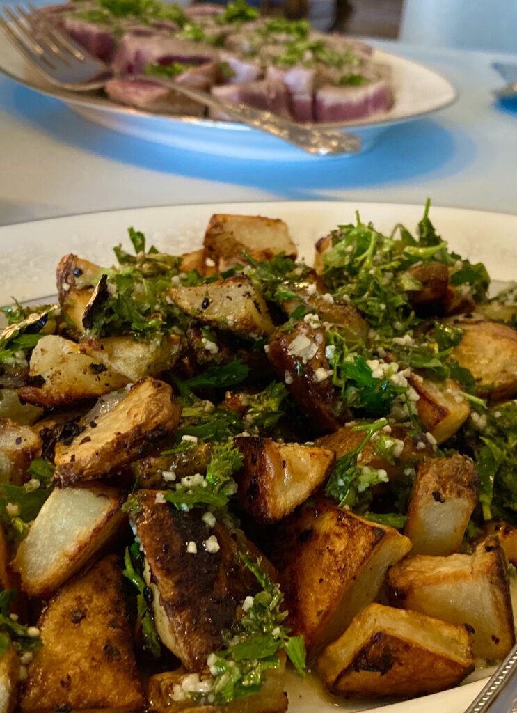 Roasted Lemon Potatoes with Greek Style Tuna