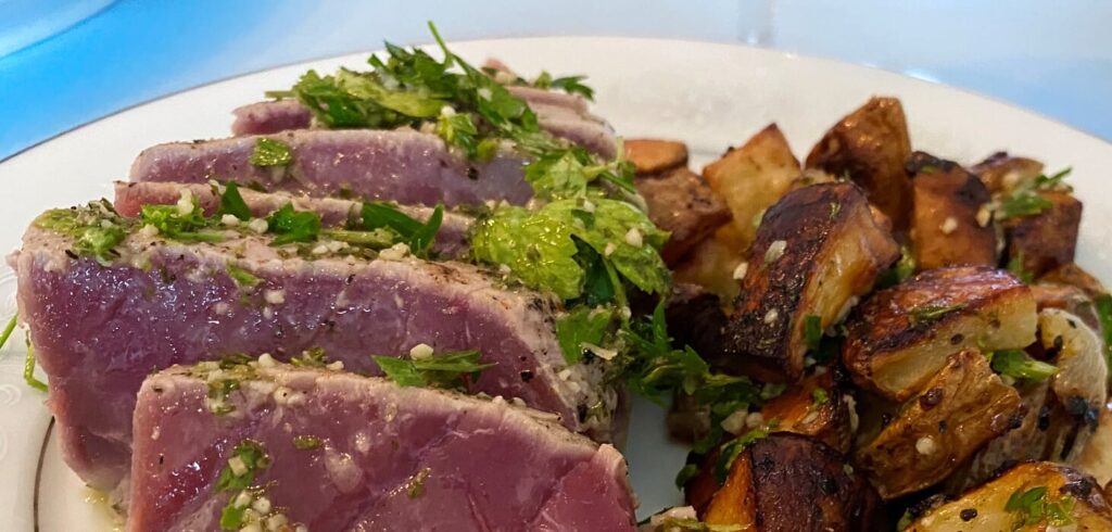 Greek Style Tuna served for Sunday dinner.