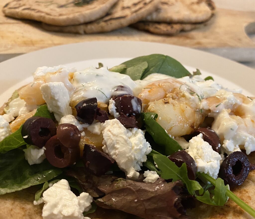 Shrimp Gryos with Tzatziki