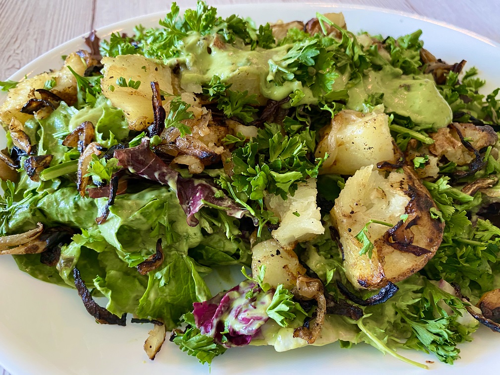 Mixed Greens with Rustic Smashed Potatoes