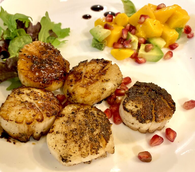 Blackened Diver Sea Scallops with Pomegranate