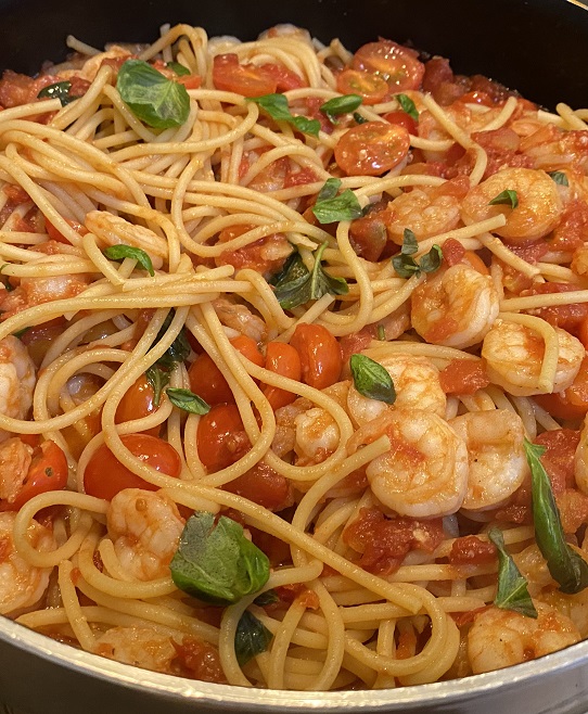 Bucatini Pasta Pomodoro with Shrimp 9 recipes on the Mediterranean Diet