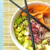 Ahi Poke Bowl with chopsticks MediterrAsian