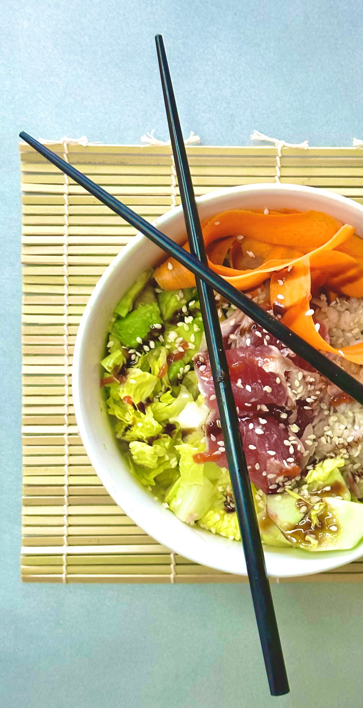 Ahi Poke Bowl with chopsticks MediterrAsian