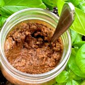 Sundried Tomato Artichoke Pesto in Basil Plant Vegan