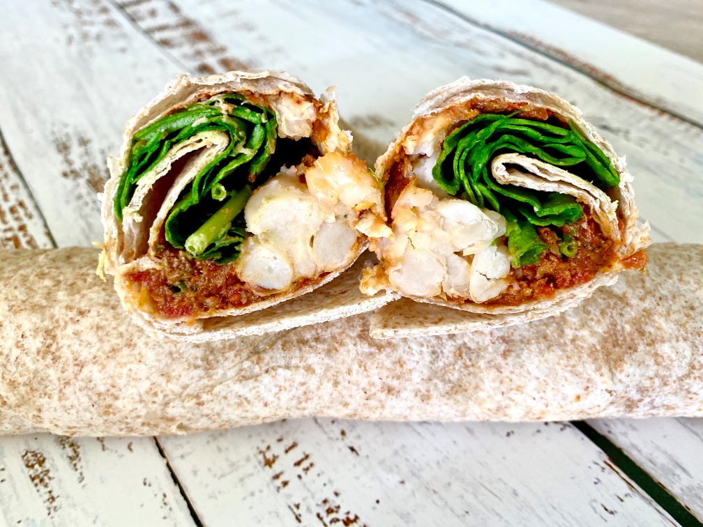 Sundried Tomato Artichoke Pesto Wrap with Canneloni Beans and Spinach