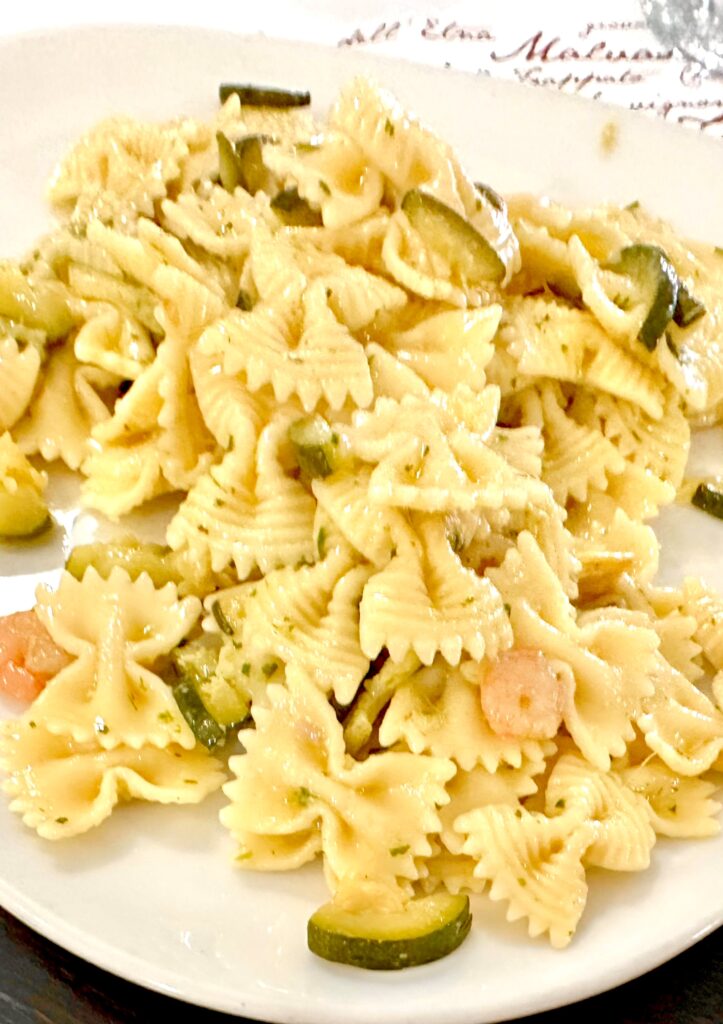 Farfalle Pasta zucchini shrimp rigate bow ties