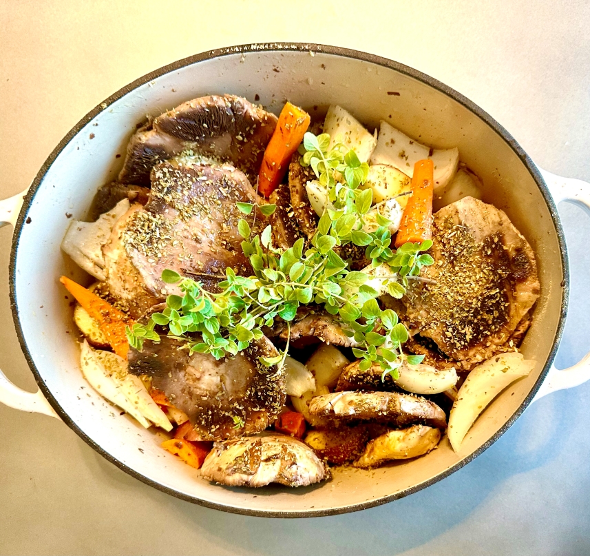 Vegan Roasted Vegetables and Portabella mushrooms Pot roast