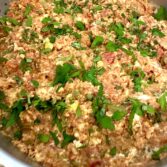 A large pan of Turkish Style Egg Scramble in Tomatoes Mememen.Scrambled Eggs in Tomato Sauce