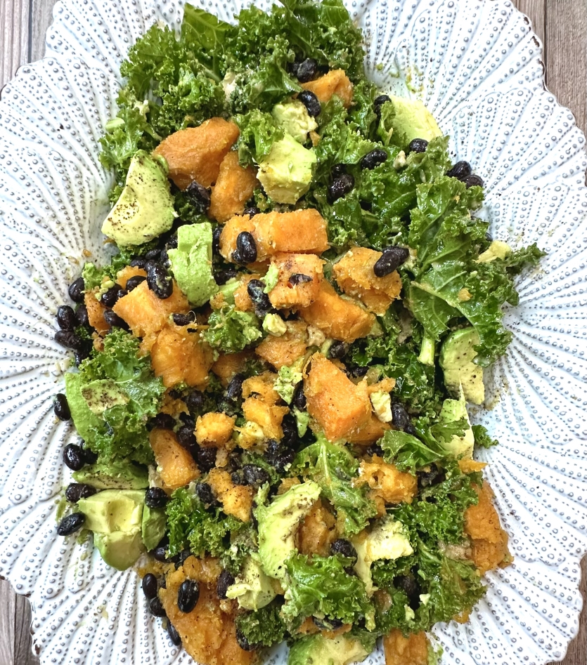 The Whole whilte Platter Sweet Potato Kale Bowl with Maple and Tahini Kale Vegan Buddha Bowl