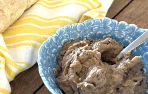 A dish of super easy eggplant mese spread baba ganoush also spelled ganoosh.