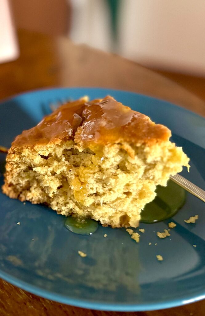 Slice of No sugar added olive oil cake with honey